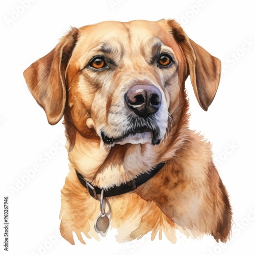 Realistic Watercolor Portrait of a Labrador Retriever Dog with Collar