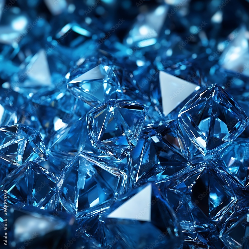 Blue Diamond Crystals Close Up, Shiny Sparkling Gems Blue Diamond Crystals Close Up, Shiny Sparkling Gems