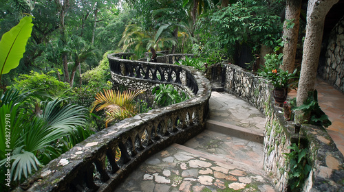 Curved Ramp with Railing in Xilitla Style Architecture photo