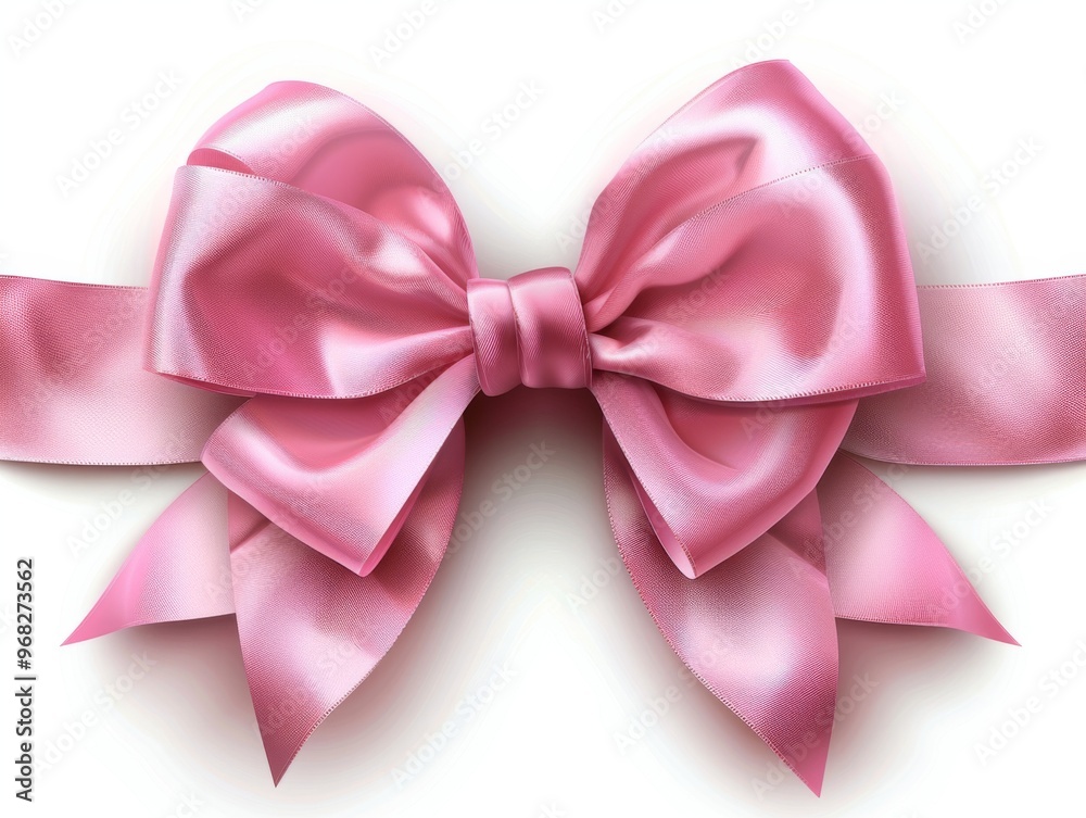 Elegant Pink Satin Bow with Wavy Edges and Delicate Textures Isolated on White Background