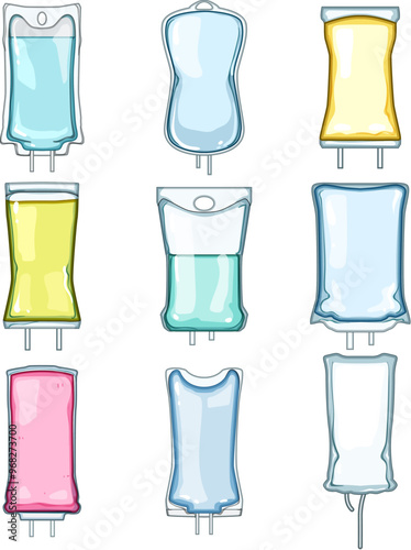iv drip bag set cartoon. therapy saline, hydration medical, patient treatment iv drip bag sign. isolated symbol vector illustration