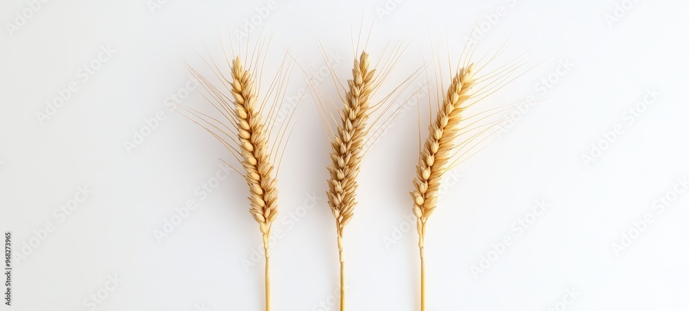 A trio of wheat stalks, golden and ripe