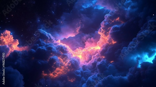 glowing cloud, dark night, starry sky, Generative AI image