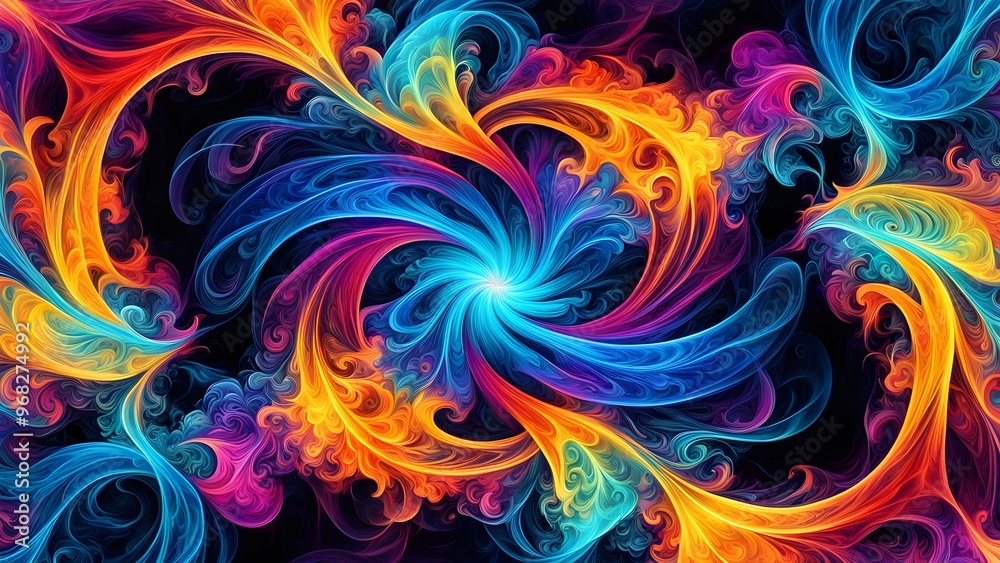 Abstract swirling pattern with vibrant colors in a dark background. Abstract swirling pattern with vibrant colors in a dark background.