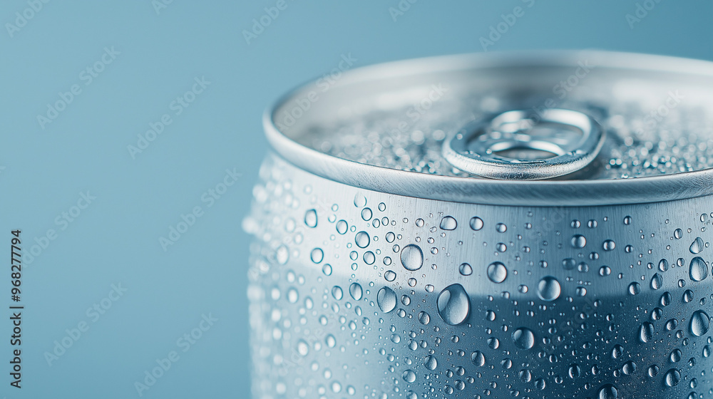 a cold can of pilsner with water droplets on the surface against an isolated light blue background a cold can of pilsner with water droplets on the surface against an isolated light blue background