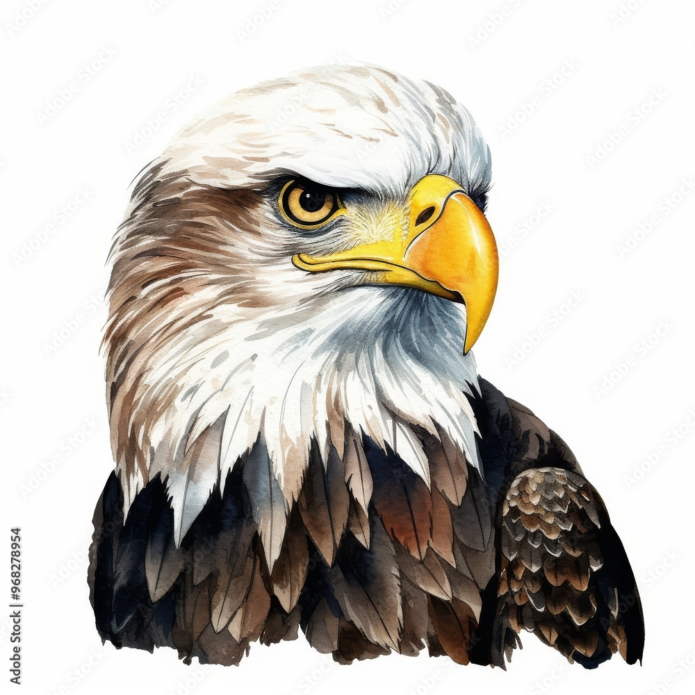Obraz premium Majestic Bald Eagle Watercolor Illustration | American Symbol of Freedom and Strength