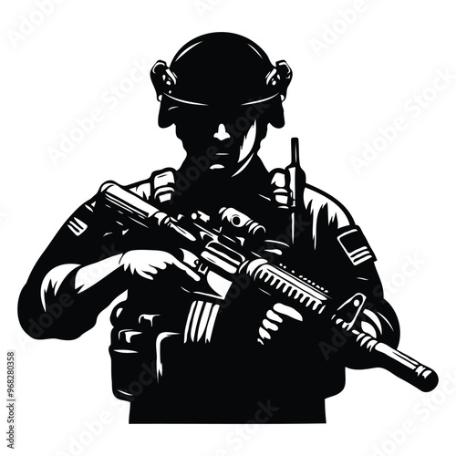 Soldier silhouette art with gun and American flag