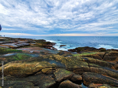 mossy rocky coast wave view
