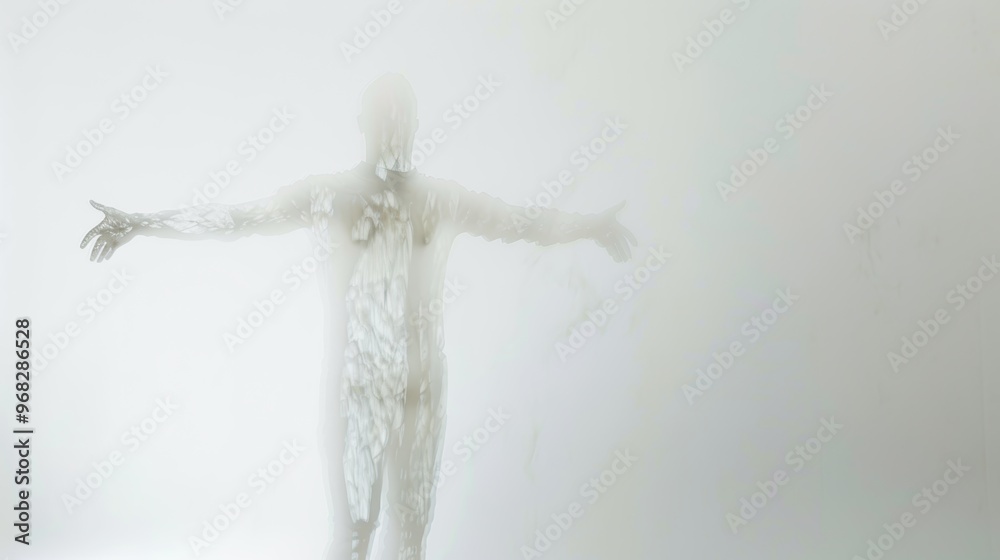 Man turning into data experiencing disintegration effect Man turning into data experiencing disintegration effect