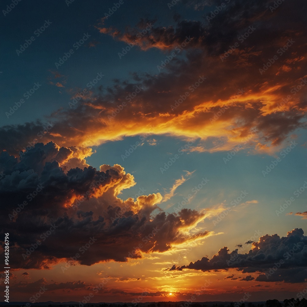 Fototapeta premium Stunning sunset with dramatic clouds lighting up the evening sky.