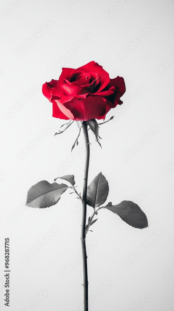 Red rose on white background, minimalist floral Red rose on white background, minimalist floral