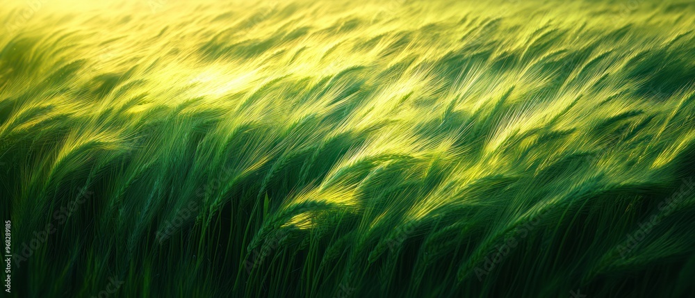 Green Grass Blades Blowing in the Wind with Sunlight Filtering Through Green Grass Blades Blowing in the Wind with Sunlight Filtering Through