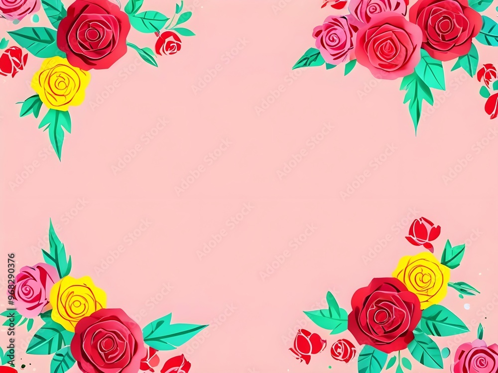 Floral Frame with Roses on Pink Background Floral Frame with Roses on Pink Background