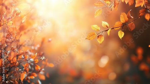 Autumn Leaves Branch with Sunlit Background