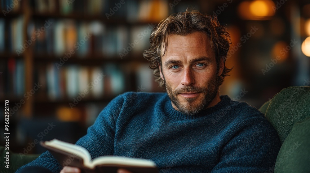 Man Reading a Book in a Library Man Reading a Book in a Library