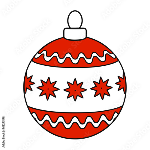 Christmas ornament with red stars and zigzag patterns on a white base