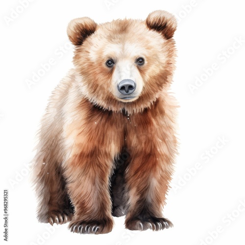 Adorable Watercolor Illustration of a Young Brown Bear â€“ Perfect for Nature-Themed Decor and Children's Books