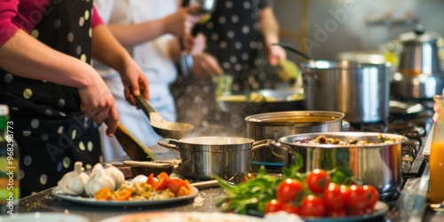 A teenager in a cooking class, attentively watching as a chef demonstrates how to prepare a dish