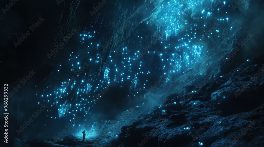 A cavern with bioluminescent fungi glowing on the walls, creating an otherworldly, ethereal atmosphere. A cavern with bioluminescent fungi glowing on the walls, creating an otherworldly, ethereal atmosphere.