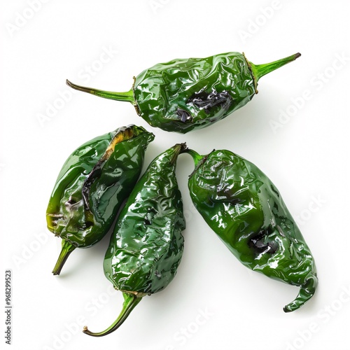 Grilled Pimientos de Padrn Peppers on a White Background photo