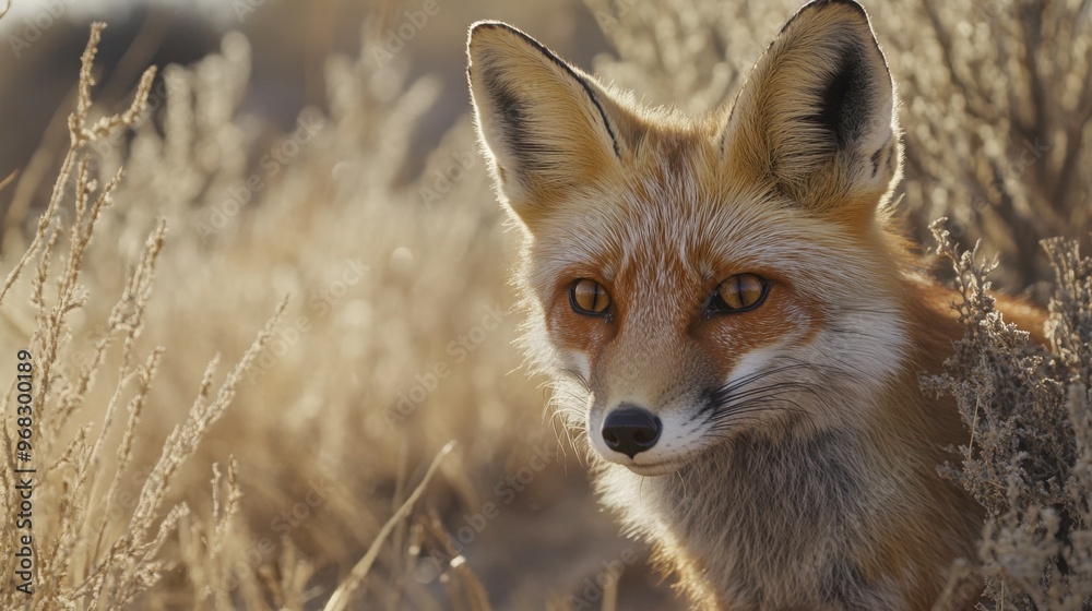 A close-up of a desert fox, blending in with its surroundings as it searches for food. A close-up of a desert fox, blending in with its surroundings as it searches for food.