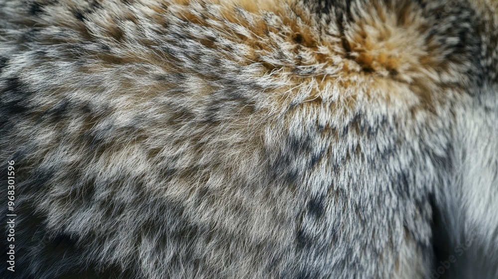 A close-up of a wolf fur, showing the intricate patterns and textures of its thick coat. A close-up of a wolf fur, showing the intricate patterns and textures of its thick coat.