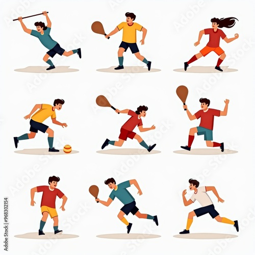 Illustrated Collection of Kids Playing Sports â€“ Diverse Sporting Activities Including Running, Soccer, and Dodgeball Illustrated for Children's Physical Education and Recreation.