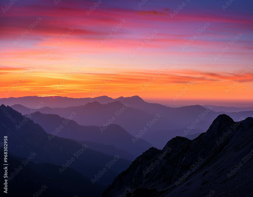 A breathtaking view of a mountain range at sunset, with the sky painted in shades of orange, A breathtaking view of a mountain range at sunset, with the sky painted in shades of orange,