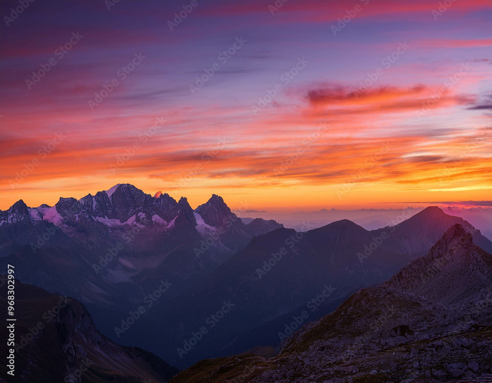 A breathtaking view of a mountain range at sunset, with the sky painted in shades of orange, A breathtaking view of a mountain range at sunset, with the sky painted in shades of orange,