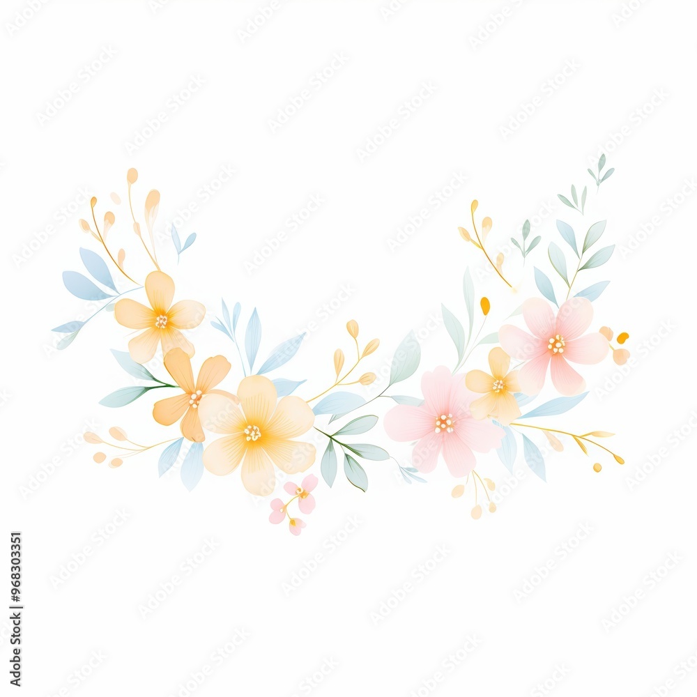 A delicate arrangement of pastel flowers and leaves, perfect for spring-themed designs and decorative projects.
