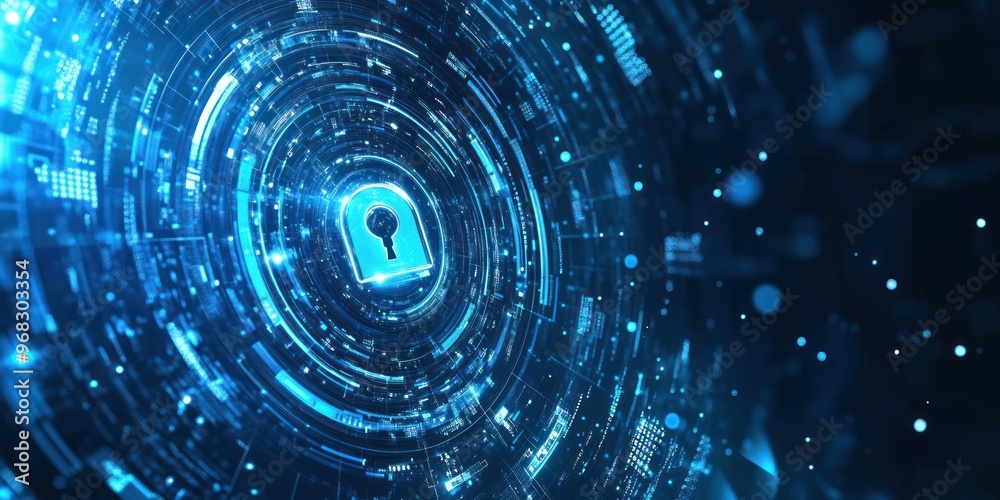 Digital Cybersecurity with Blue Glowing Keyhole Digital Cybersecurity with Blue Glowing Keyhole