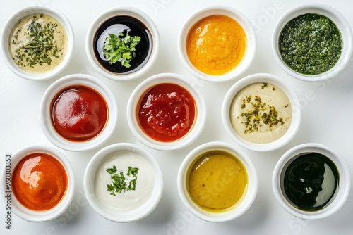 Wallpaper Mural Assortment of colorful sauces in white bowls Torontodigital.ca