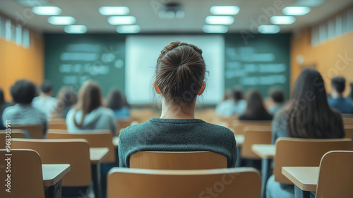 Woman Sitting in Classroom with Back to Camera