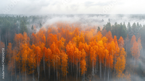 vibrant fall foliage in a boreal forest, showcasing a rich tapestry of autumn colors and the natural beauty of the changing season