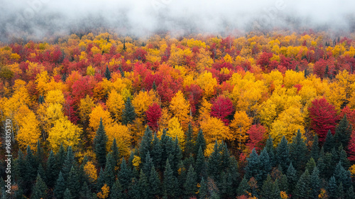 vibrant fall foliage in a boreal forest, showcasing a rich tapestry of autumn colors and the natural beauty of the changing season