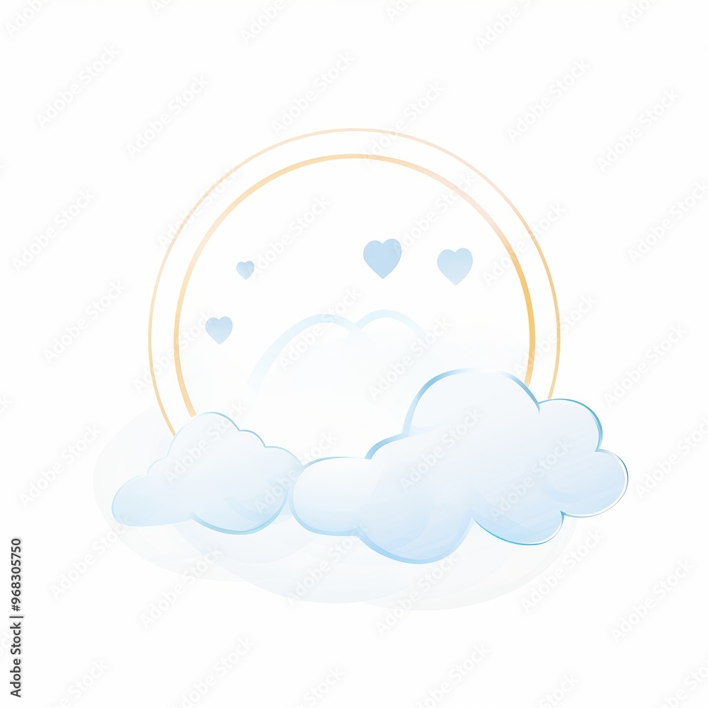 A whimsical illustration of clouds with a sunny aura and heart shapes, perfect for romantic or dreamy themes. A whimsical illustration of clouds with a sunny aura and heart shapes, perfect for romantic or dreamy themes.