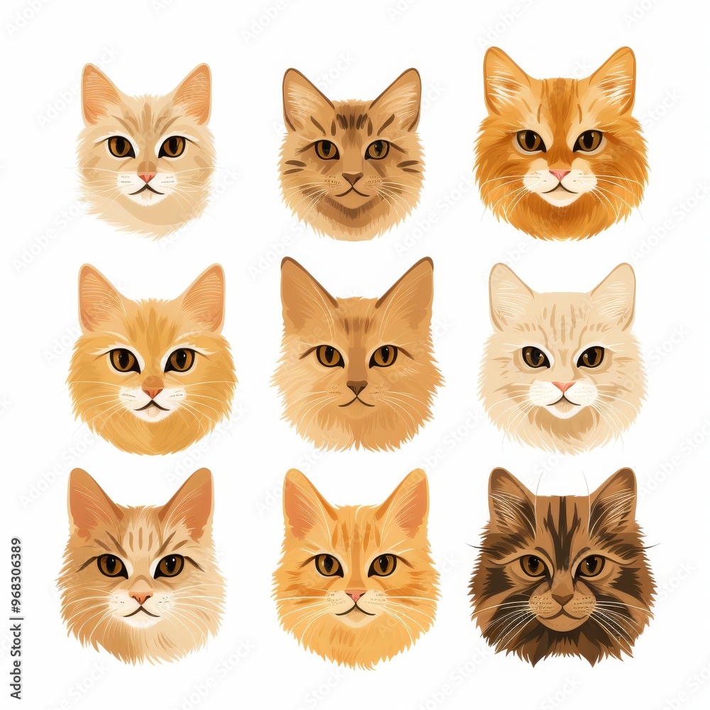 Cute Cat Illustrations for Pet Lovers and Cat Enthusiasts, Featuring 9 Beautiful Cat Faces Cute Cat Illustrations for Pet Lovers and Cat Enthusiasts, Featuring 9 Beautiful Cat Faces