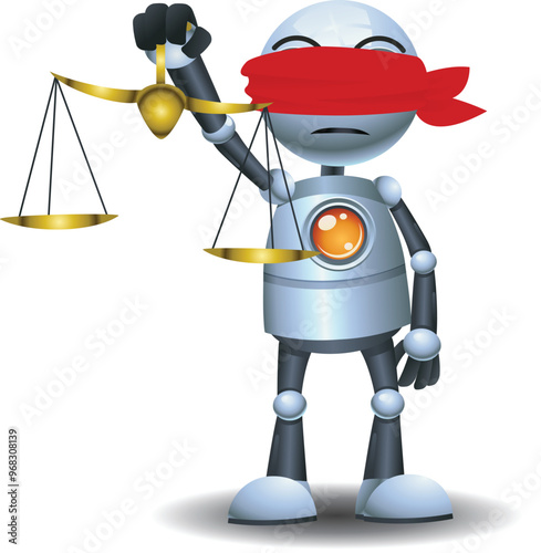 3D illustration of a little robot worker hold balancing scale on isolated white background.eps
