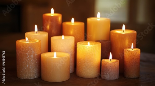 A group of candles of different sizes and shapes arranged in a circle, casting a warm, inviting light.