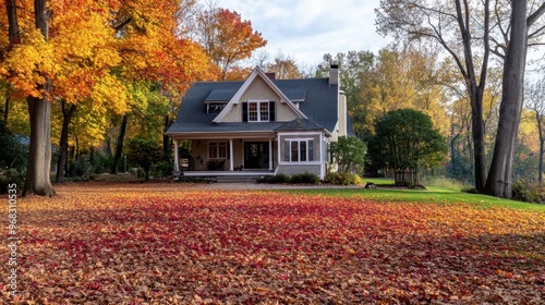 Wallpaper Mural A house surrounded by autumn foliage, with colorful leaves covering the yard. Torontodigital.ca