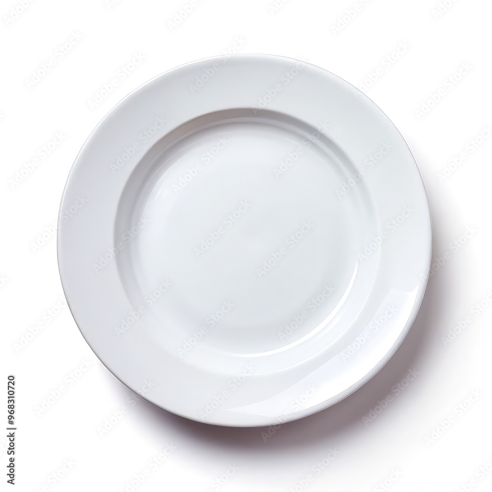 Empty white plate on a clean white background with standard scale for reference. Generative AI Empty white plate on a clean white background with standard scale for reference. Generative AI