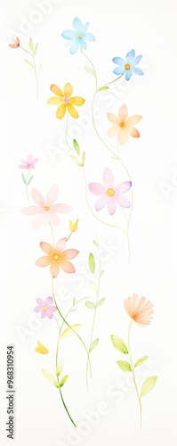 Wallpaper Mural A collection of delicate watercolor flowers featuring soft pastel colors and graceful stems, perfect for spring-themed designs. Torontodigital.ca
