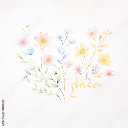 A delicate arrangement of pastel flowers and leaves, perfect for nature-themed designs and elegant backgrounds.