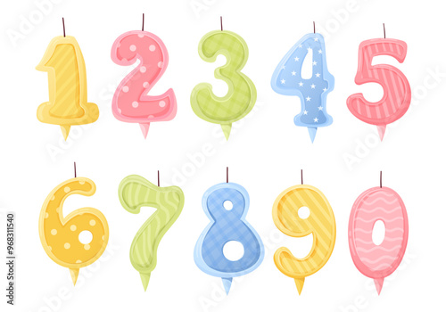Canvas Print Set of vector numbers of holiday candles for cake