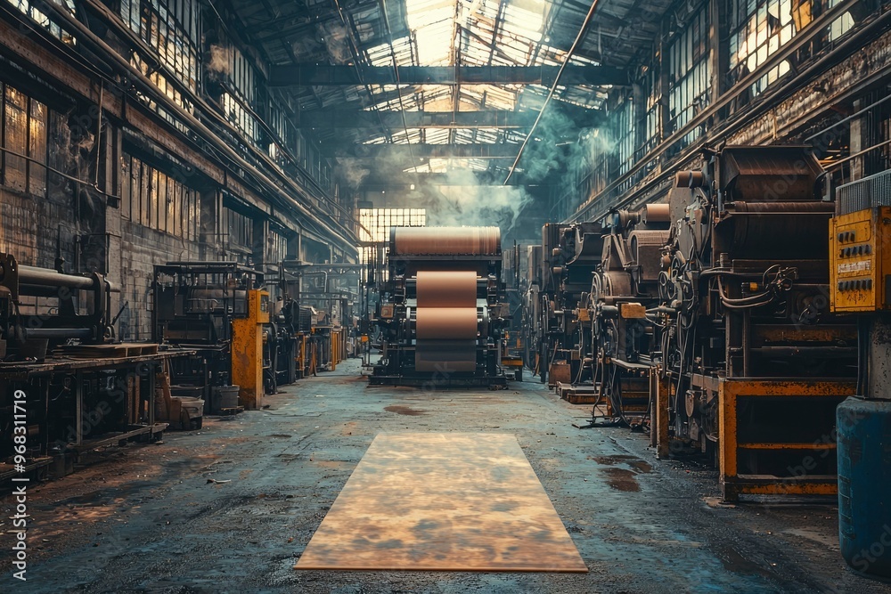 Industrial Factory Interior with Machinery and Rollers Industrial Factory Interior with Machinery and Rollers