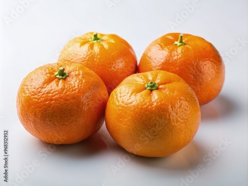 Four whole tangerines arranged neatly on a solid white background for display. Generative AI