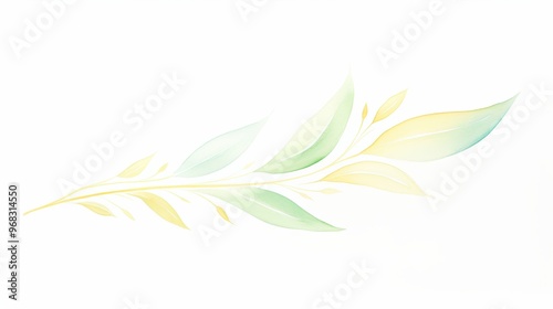 A delicate watercolor leaf design in soft shades of green and yellow, perfect for nature-themed art and decorative purposes.