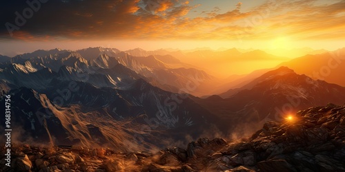 Golden sunset over mountain range