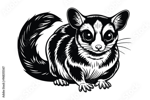 Sugar glider black and white silhouette illustration