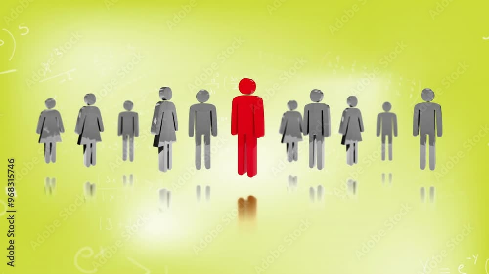 Animation of people icons and mathematical equations on yellow background